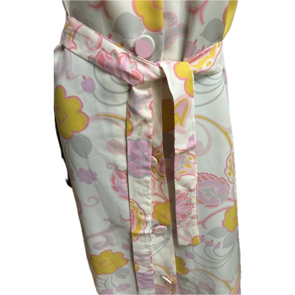 Flo Weinberg Vintage 1960’s Pink Yellow Floral Belted Maxi HouseDress. - Picture 4 of 9